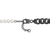 Freshwater Cultured Pearl with Curb Link Chain in Sterling Silver with Black Rhodium Plated