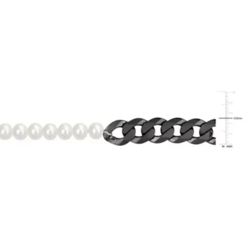 Freshwater Cultured Pearl with Curb Link Chain in Sterling Silver with Black Rhodium Plated