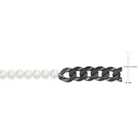 Freshwater Cultured Pearl with Curb Link Chain in Sterling Silver with Black Rhodium Plated
