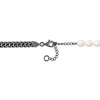 Freshwater Cultured Pearl with Curb Link Chain Men's Necklace in Sterling Silver with Black Rhodium Plated