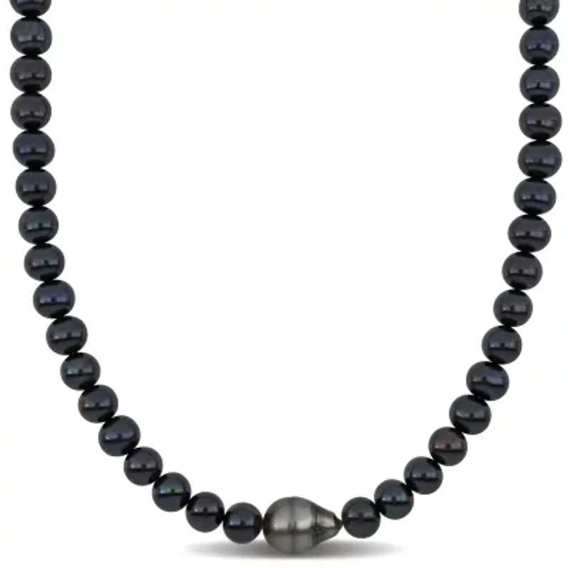 Freshwater Cultured Pearl and Tahitian Necklace with Sterling Silver Clasp