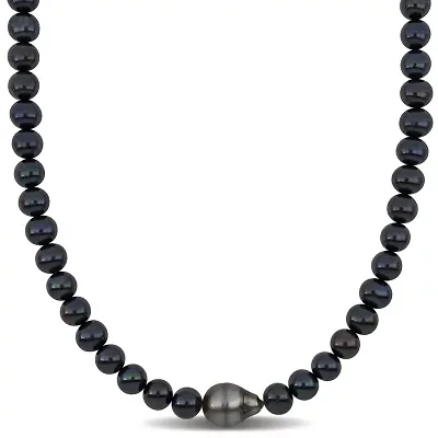 Freshwater Cultured Pearl and Tahitian Necklace with Sterling Silver Clasp