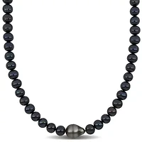 Freshwater Cultured Pearl and Tahitian Necklace with Sterling Silver Clasp