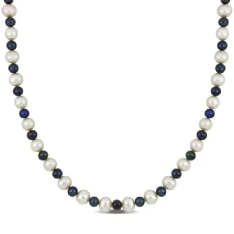 Freshwater Cultured Pearl and Black Freshwater Cultured Pearl Necklace with Sterling Silver Clasp