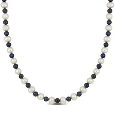 Freshwater Cultured Pearl and Black Freshwater Cultured Pearl Necklace with Sterling Silver Clasp