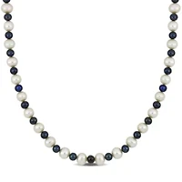 Freshwater Cultured Pearl and Black Freshwater Cultured Pearl Necklace with Sterling Silver Clasp