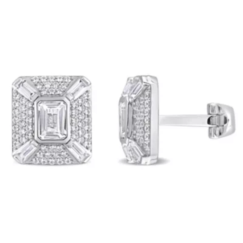 Lab Created Created White Sapphire Cufflink in Sterling Silver