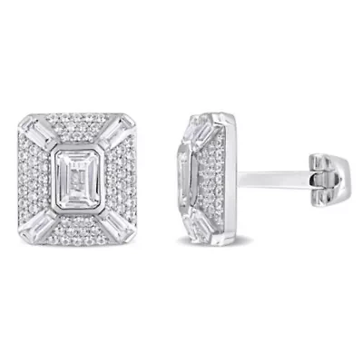 Lab Created Created White Sapphire Cufflink in Sterling Silver