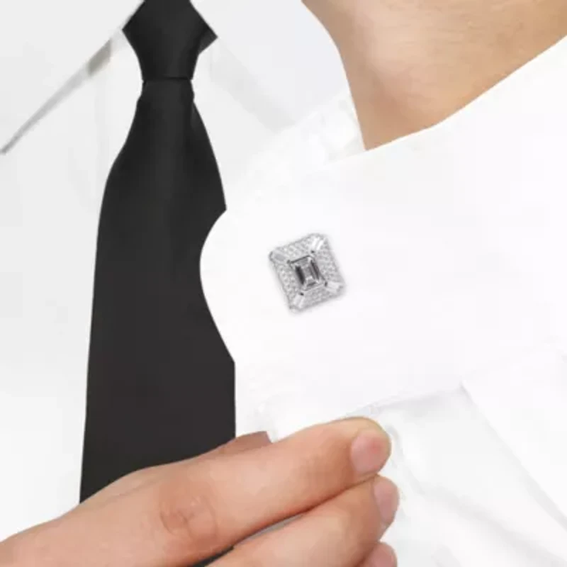 Lab Created Created White Sapphire Cufflink in Sterling Silver