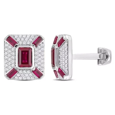 Lab Created Created Ruby and Created White Sapphire Cufflink in Sterling Silver