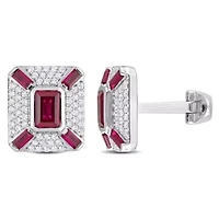 Lab Created Created Ruby and Created White Sapphire Cufflink in Sterling Silver
