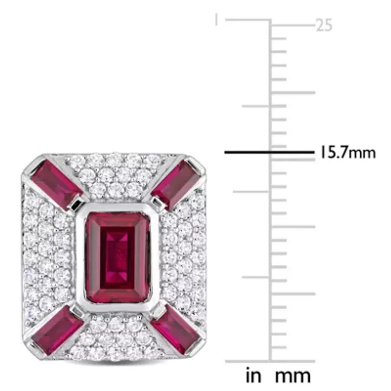 Lab Created Created Ruby and Created White Sapphire Cufflink in Sterling Silver