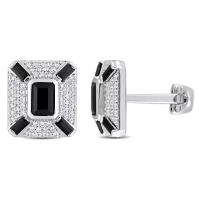 Lab Created Black Spinel and Created White Sapphire Cufflink in Sterling Silver