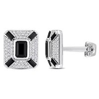 Lab Created Black Spinel and Created White Sapphire Cufflink in Sterling Silver