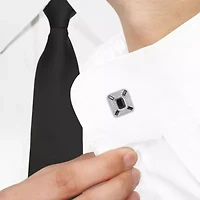 Lab Created Black Spinel and Created White Sapphire Cufflink in Sterling Silver