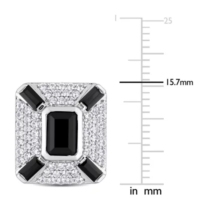 Lab Created Black Spinel and Created White Sapphire Cufflink in Sterling Silver