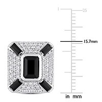 Lab Created Black Spinel and Created White Sapphire Cufflink in Sterling Silver
