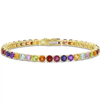 Multi-Color Gemstone Bracelet in Yellow Plated Sterling Silver
