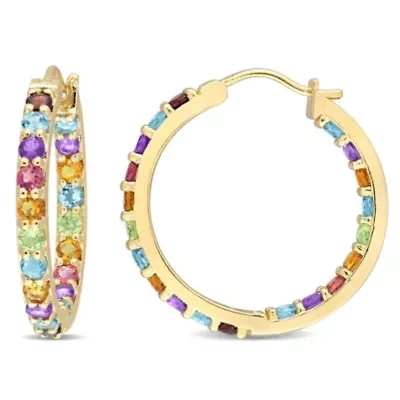 Multi-Gemstones Hoop Earrings in Yellow Plated Sterling Silver