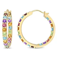 Multi-Gemstones Hoop Earrings in Yellow Plated Sterling Silver