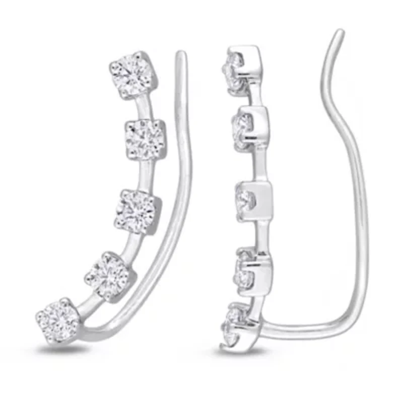 Lab Created Created White Moissanite Charm Earrings in 10K White Gold