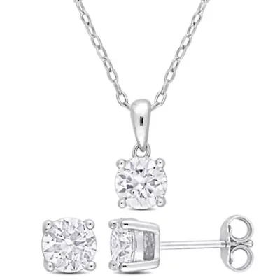 Lab Created 2 Piece Set of Created White Moissanite Stud Earrings and Pendant with Chain in Sterling Silver