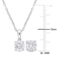 Lab Created 2 Piece Set of Created White Moissanite Stud Earrings and Pendant with Chain in Sterling Silver