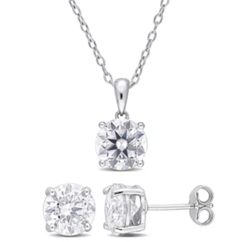 Lab Created 2 Piece Set of Created White Moissanite Stud Earrings & Pendant with Chain in Sterling Silver