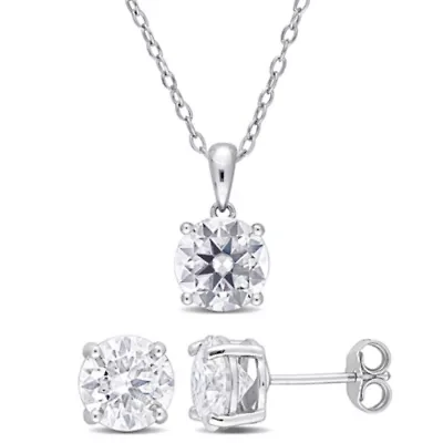 Lab Created 2 Piece Set of Created White Moissanite Stud Earrings & Pendant with Chain in Sterling Silver
