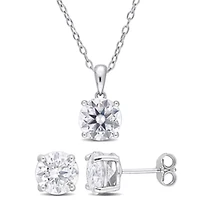Lab Created 2 Piece Set of Created White Moissanite Stud Earrings & Pendant with Chain in Sterling Silver