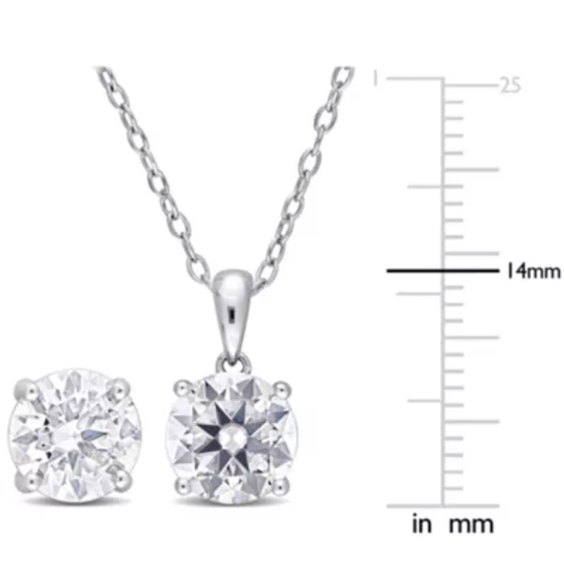 Lab Created 2 Piece Set of Created White Moissanite Stud Earrings & Pendant with Chain in Sterling Silver