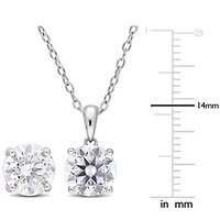 Lab Created 2 Piece Set of Created White Moissanite Stud Earrings & Pendant with Chain in Sterling Silver