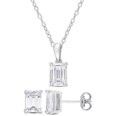 Lab Created 2 Piece Set of Created White Moissanite Stud Earrings & Pendant with Chain in Sterling Silver
