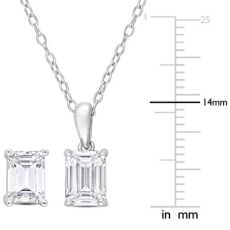 Lab Created 2 Piece Set of Created White Moissanite Stud Earrings & Pendant with Chain in Sterling Silver