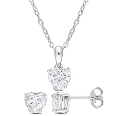 Lab Created 2 Piece Set of Created White Moissanite Heart Earrings & Pendant with Chain in Sterling Silver