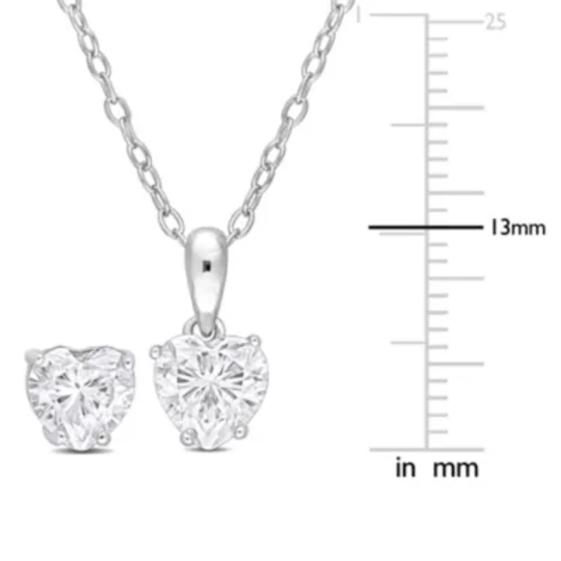 Lab Created 2 Piece Set of Created White Moissanite Heart Earrings & Pendant with Chain in Sterling Silver