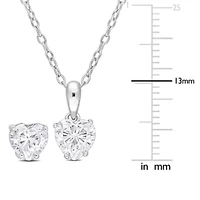 Lab Created 2 Piece Set of Created White Moissanite Heart Earrings & Pendant with Chain in Sterling Silver