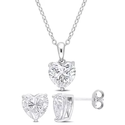 Lab Created 2 Piece Set of Created White Moissanite Heart Earrings & Pendant with Chain in Sterling Silver