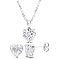 Lab Created 2 Piece Set of Created White Moissanite Heart Earrings & Pendant with Chain in Sterling Silver