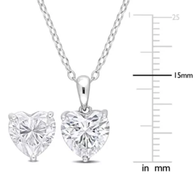 Lab Created 2 Piece Set of Created White Moissanite Heart Earrings & Pendant with Chain in Sterling Silver