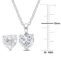 Lab Created 2 Piece Set of Created White Moissanite Heart Earrings & Pendant with Chain in Sterling Silver