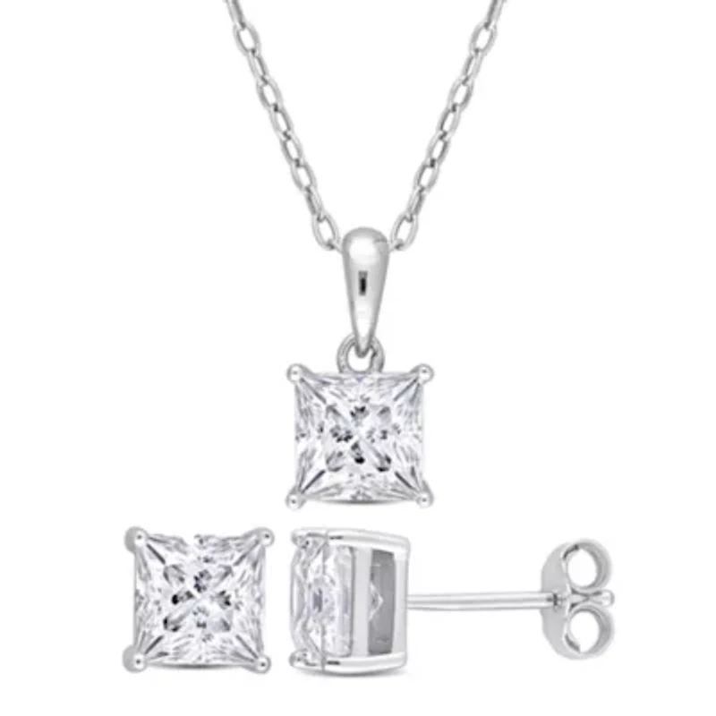 Lab Created 2 Piece Set of Created White Moissanite Stud Earrings & Pendant with Chain in Sterling Silver
