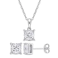 Lab Created 2 Piece Set of Created White Moissanite Stud Earrings & Pendant with Chain in Sterling Silver