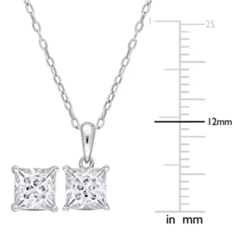 Lab Created 2 Piece Set of Created White Moissanite Stud Earrings & Pendant with Chain in Sterling Silver
