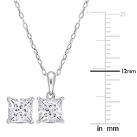 Lab Created 2 Piece Set of Created White Moissanite Stud Earrings & Pendant with Chain in Sterling Silver