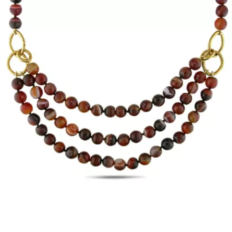 Brown Agate Bead 3-Strand Necklace