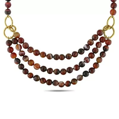 Brown Agate Bead 3-Strand Necklace