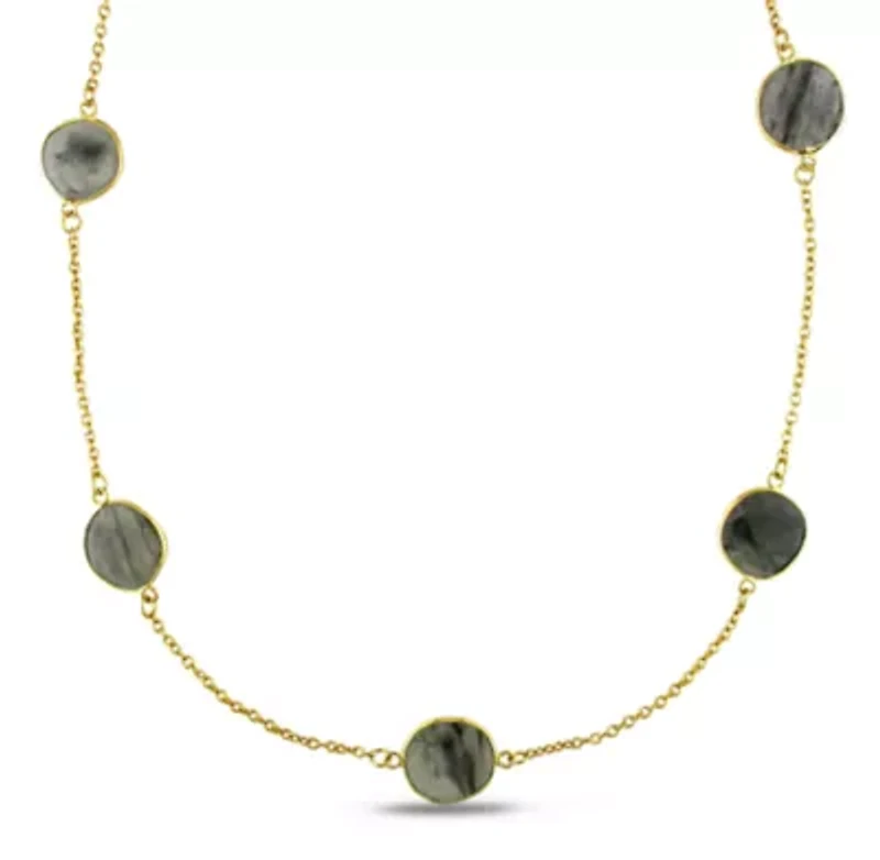 Rutilated Quartz Station Necklace in Yellow Plated Sterling Silver