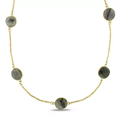 Rutilated Quartz Station Necklace in Yellow Plated Sterling Silver