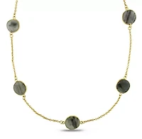Rutilated Quartz Station Necklace in Yellow Plated Sterling Silver